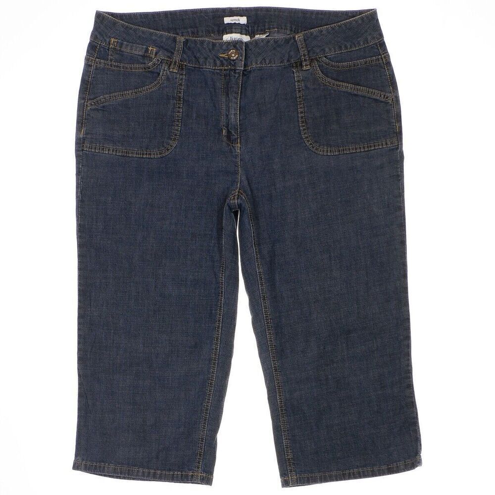 Liz & Co Capri Jeans Womens Size 14 Mid Rise Blue Denim Measures 35 x 17.5